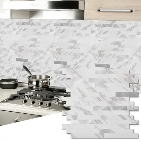 Art3d Self-Adhesive Vinyl Wall Tiles, 10-Pack 13.4''×11.8'',Marble-Look Mosaic Backsplash Panels for Kitchen and Bathroom Decor, Easy DIY Installation