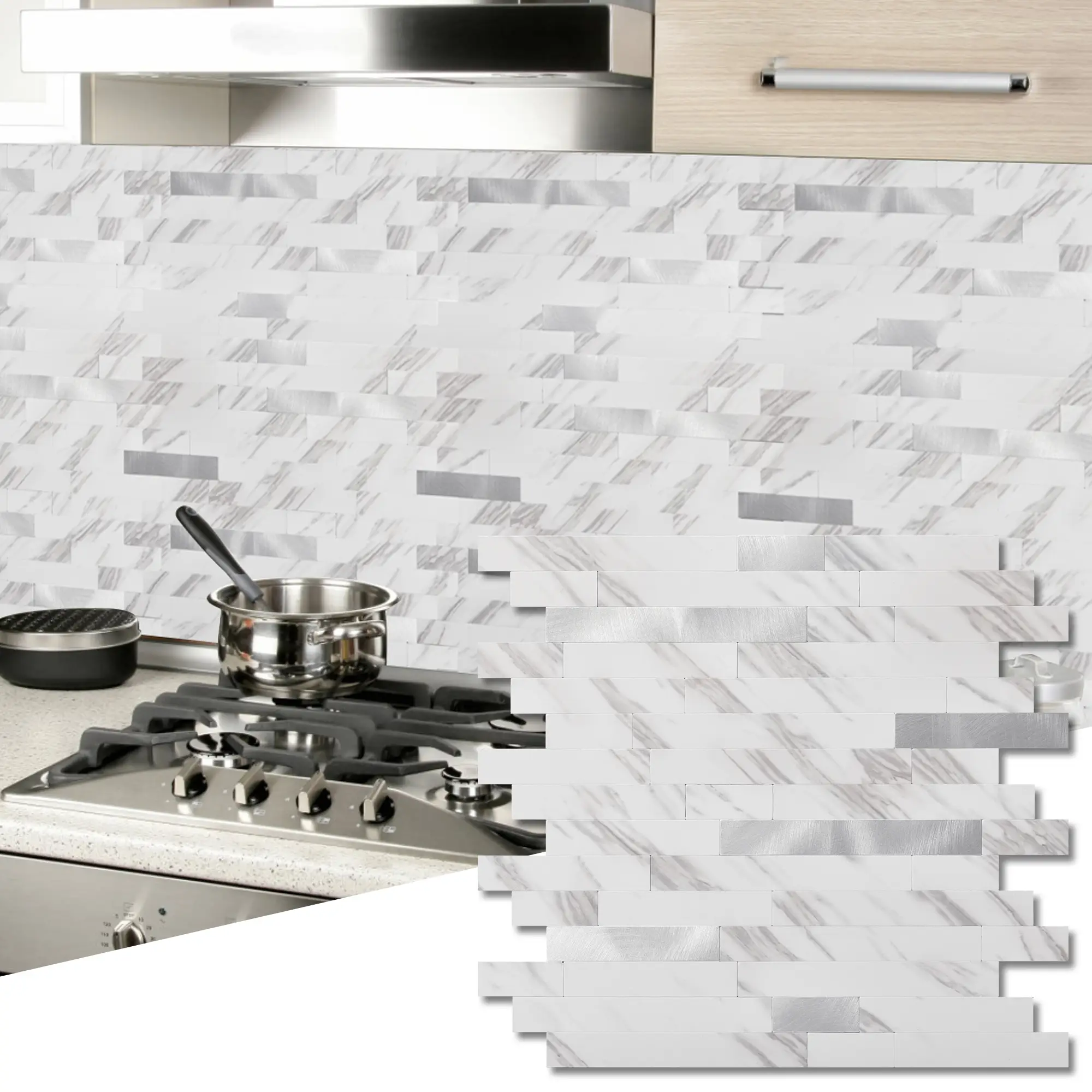 Art3D 10 Sheets 13.4" x 11.8" Peel and Stick Backsplash Tiles for Kitchen & Bathroom, White Marble Tone, Self-Adhesive Drywall Home Peel Stick Wall Pa