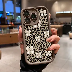 Cheetah Bow Pattern TPU Phone Case for iPhone 17 16 15 14 Pro Max 13 12 11 XR XS Plus Shockproof Non Slip Military-Grade Protection Silicone Cover Cellphone Protective