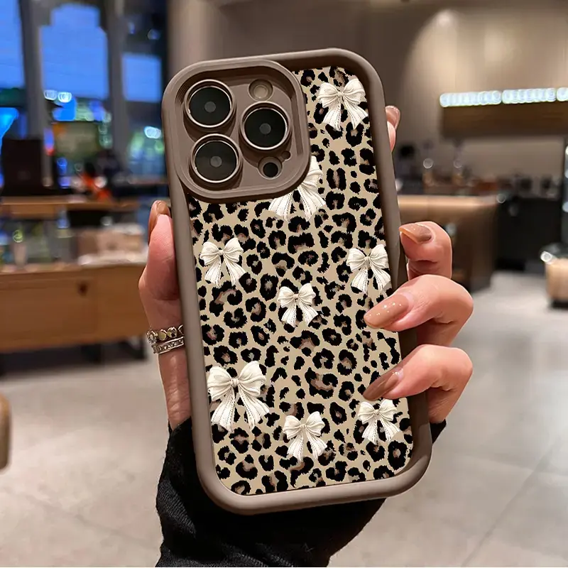 Cheetah Bow Pattern TPU Smartphone Case - Durable Military-Grade Shockproof, Non-Slip, Camera Protection Cover for iPhone 17,16,15,14 Pro Max,13,12,11,XR,XS Plus Mobile Phone Accessory