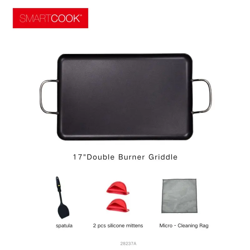 SmartCook 17'Double-Burner Comal & Griddle Pan Set with Tortilla Press & Stove Top Grill Utensils - Para Cocinar Tortillas, Carne y Más