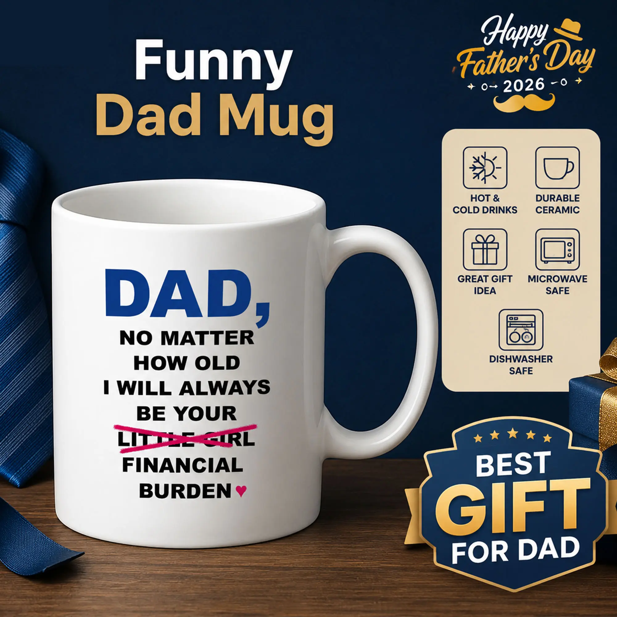 Dad No Matter How Old I’ll Always Be Your Financial Burden Mug - Funny Dad Coffee Cup, Gag Gift for Father, Father’s Day 2026 Gift, Birthday Present for Dad, Papa Humor Mug