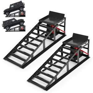5 Ton Hydraulic Car Ramps - Heavy Duty Steel Lift Ramps, 2 Pack, 11,000 LBS Capacity, Adjustable Low Profile for Trucks, SUVs & Garage, Black