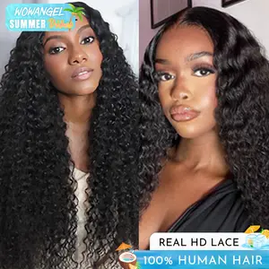 WOWANGEL 13x6 HD Lace Full Frontal Wig Water Wave Clean Hairline 250% Density 100% Human Hair 30inch Nature Black Glueless Wigs Beginner-friendly