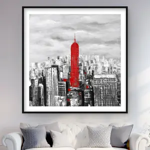 212 MAIN Artistic Empire State Building Framed Photo Print - 48x48 in., Vibrant Industrial Urban Landmark Artwork, Gift-Worthy Home Decor Wall Decoration