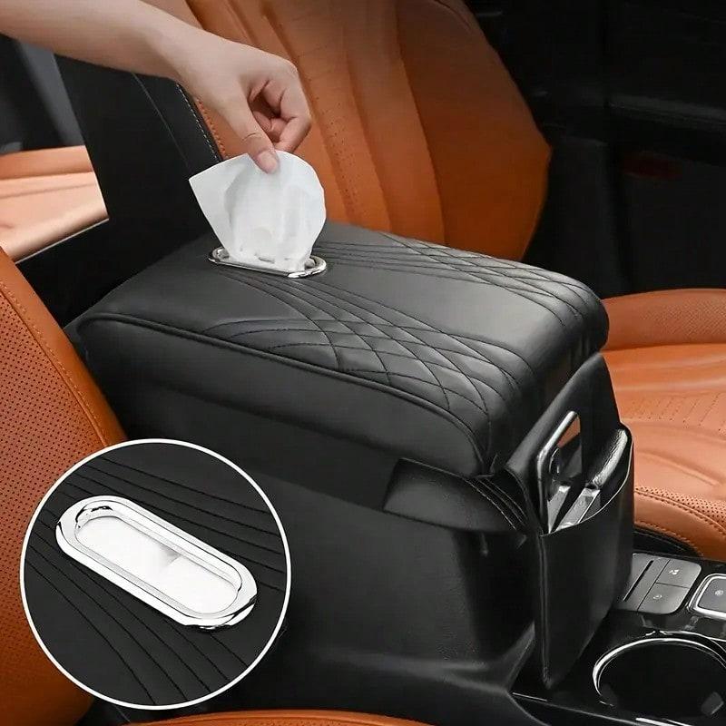 TAIMASI Car Central Armrest Box Heightening Pad, Faux Leather Memory Cotton Armrest Box Pad With Tissue Box And Storage Bag - Perfect For Christmas, New Year's, Valentine's Day, And Father's Day Gifts