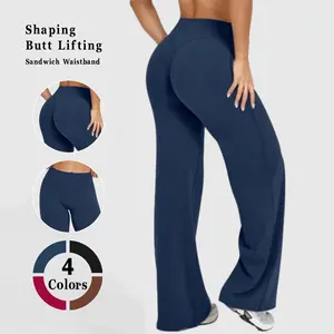 Women's High-Waisted Wide-Leg Tummy Control Bell-Bottom Pants - Tummy Trimmer & Butt Lifting, Moisture-Wicking Workout Leggings for Yoga, Gym, Casual Wear