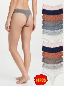 7-Pack Women's Lace Trim Thongs - Silky Skin-Friendly Fabric Panties, Soft Non-Irritating Fit, Breathable & Moisture-Wicking to Stay Fresh, High Elasticity No-Restriction Briefs with Delicate Lace Design, Elegant & Comfortable All-Day Wear,w003