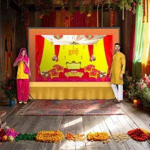 Elegant Haldi Ceremony Backdrop | Indian Cloth 5x8 Ft | Perfect for Weddings, Diwali, Pooja | Adds Cultural Elegance | Easy Care Decor