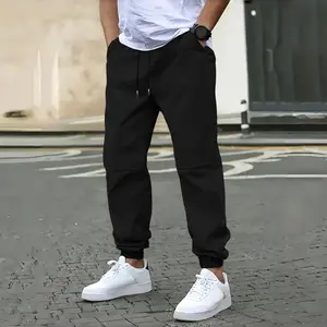 Men's Solid Color Lightweight Casual Pants with Elastic Drawstring Waist & Ankle Cuffs for Jogging Sports & Outdoor Hiking Spring Autumn Menswear - Fabric