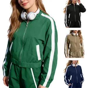 UANEO Women's Cropped Track Jacket Zip-Up Quick Dry Lightweight Matching Set Top Side Stripes for Hiking Workout Travel Lounge