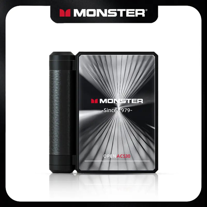 Monster AC530 Open-Ear Mic Headset, Dual-Fold Design, Mic Noise Cancellation Headphones, 100H Long Battery Life Bluetooth 6.0 Wireless Earbuds, Touch Control, IPX5 Sweatproof, for Running, Workout, Driving, Back to School– Gifts for Men & Women