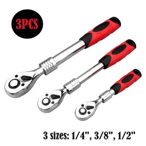 3pc 1/4", 3/8". and 1/2" drive Extendable Long Handle Socket Ratchet Set DR Drive Telescopic Extendable Long Handle Ratchet Socket Wrench Tool 72T