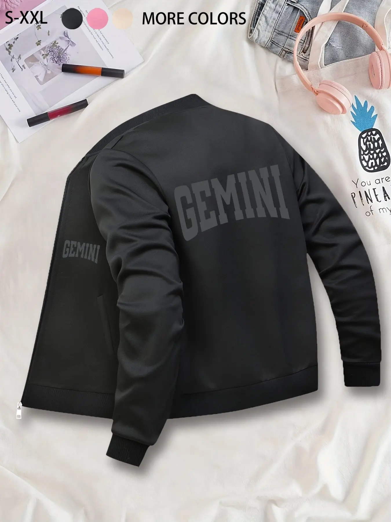 Fashionable & Trendy Personalized Zodiac Printed Fitted Long Sleeve Baseball Jacket: Daily Casual Streetwear Outerwear, Solid Color, Solid Pocket Jacket, Comfortable & Fashionable Fall/Winter Coat