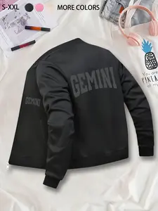 Fashionable & Trendy Personalized Zodiac Printed Fitted Long Sleeve Baseball Jacket: Daily Casual Streetwear Outerwear, Solid Color, Comfortable & Fashionable Fall/Winter Coat