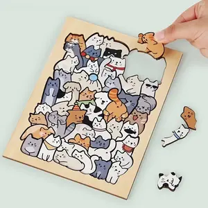 Wooden Animal Puzzle Set with 50 Cartoon Animals, Perfect for Stacking and Decoration, Ideal Gift for Day, Christmas, Birthday, Wooden Puzzles