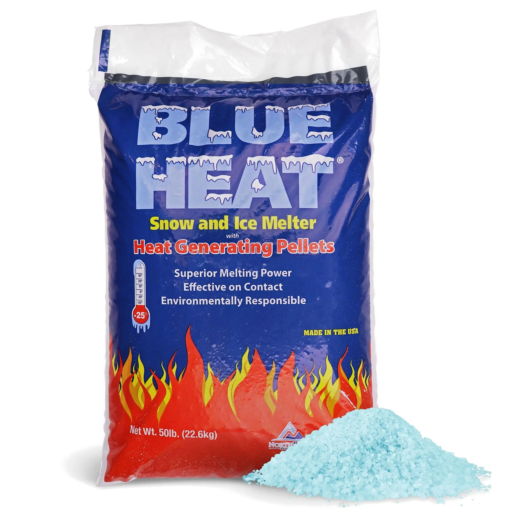 Blue Heat Ice Melt Pellets Deicer and for Snow Removal for Driveway, 50 Pounds