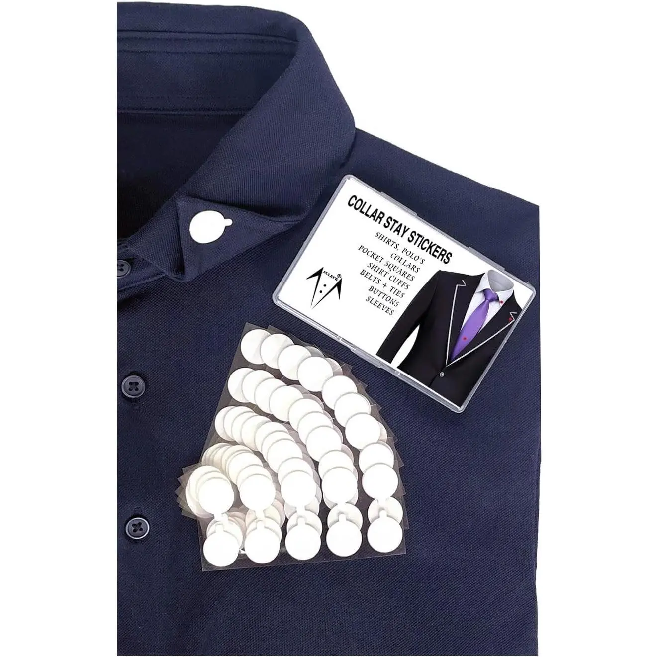 Collar Stays for Shirts & Polo’s. Fashion Hack for Plastic Collar Stay 24hr Hold, Polo Shirt Collar Fixed (120 Dots)