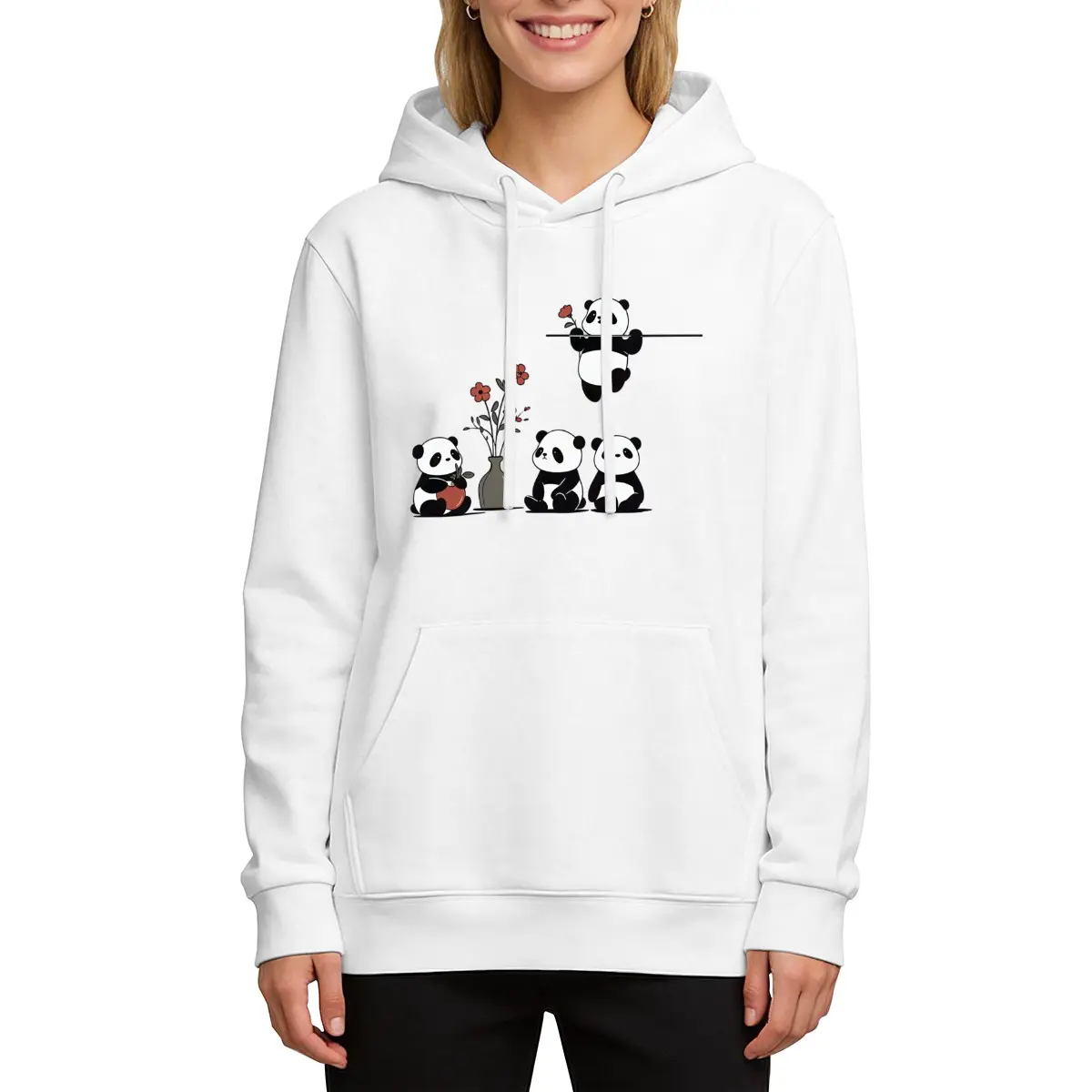 Women Cute Panda Floral Graphic Hoodie Casual Fall Pullover Sweatshirt