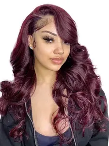 [Blend] Burgundy Body Wave 9x6 Human Hair Wigs Glueless Brazilian Red 13x6 Lace Frontal Wig Pre Cut No Glue Beginner-friendly