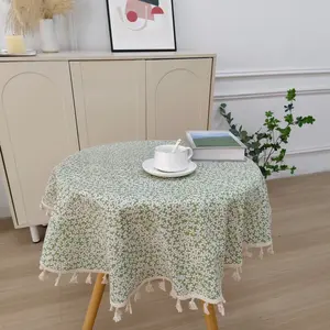 1pc Base Flower Pattern Round Tablecloth, Bohemian Farmhouse Style, Easy Clean Polyester, Holiday Party Accessory, Vintage Charm