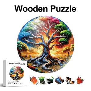 Colourful Tree Wooden Puzzle for Adults, Unique Shaped Pieces, Exquisite Gift Box, Brain Exercise, Room Decor, Holiday Gifts, Christmas Gift