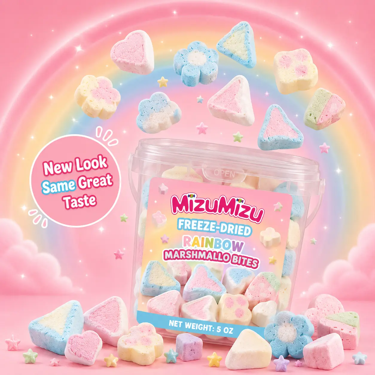 MIZUMIZU Freeze-Dried Rainbow Marshmallow Bites - Airier Crunch, Mixed Flavors, Sweet Crunchy Candy Snack for Candy Lovers