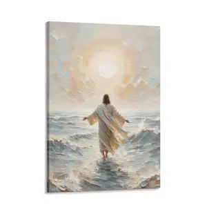 Jesus Wall Art - A New Day Jesus Christ Walking on Water Poster for Church Room Decor - Christian Art Canvas Print Picture for Home Living Room Bedroom Office Decor