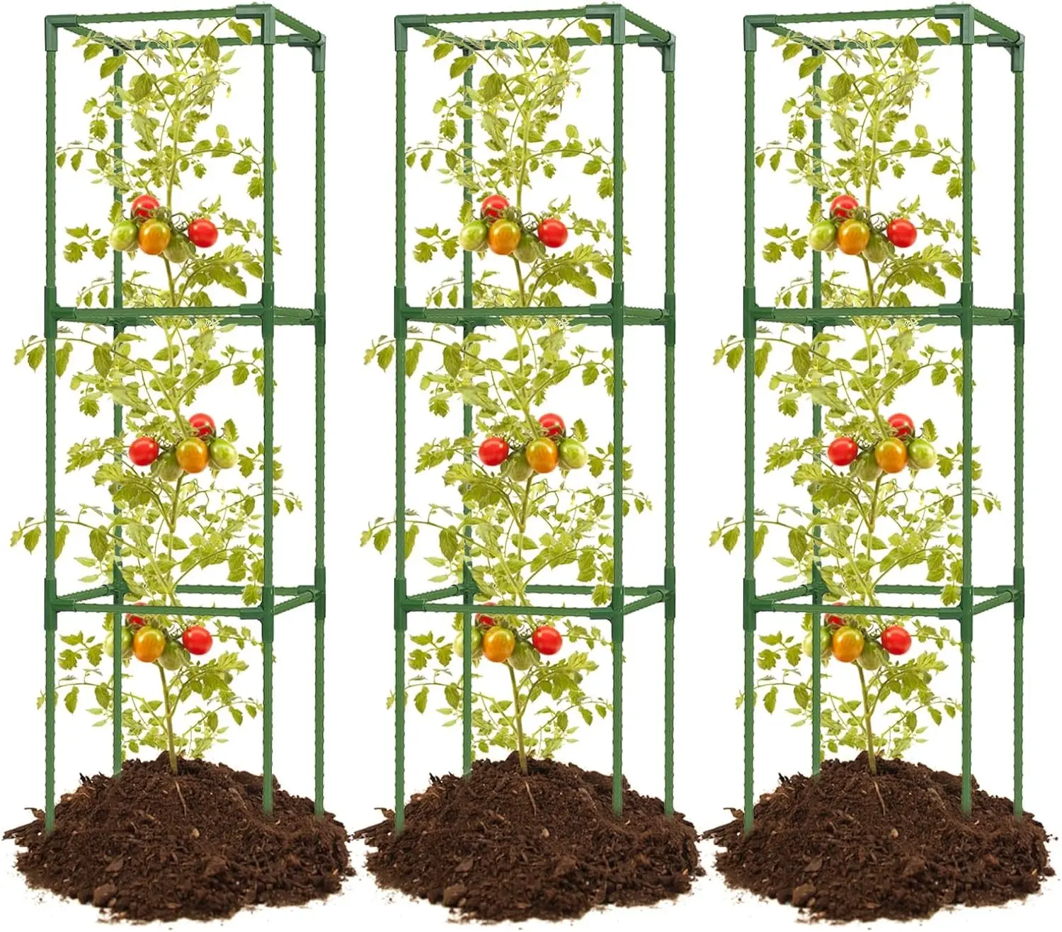 3 Pack 47 Inch Heavy Duty Height Adjustable Square Tomato Cage | Sturdy Metal Tomato Trellis, Rust-resistant, Adjustable height for climbing vegetables and flowers, tomatoes, Cucumbers