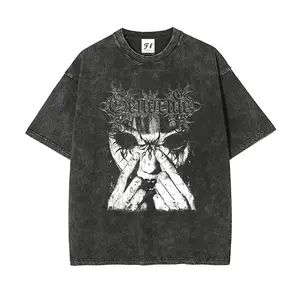 180g[100%cotton]Vintage Washed Black T-Shirt with Dark Occult Girl Design, Oversized Fit, Ultra-Soft Cotton, Short Sleeve Crew Neck, Great for Fans of Y2K, Emo and Alternative Fashion, Adds a Bold, Rebellious Statement to A Casual or Streetwear Look.