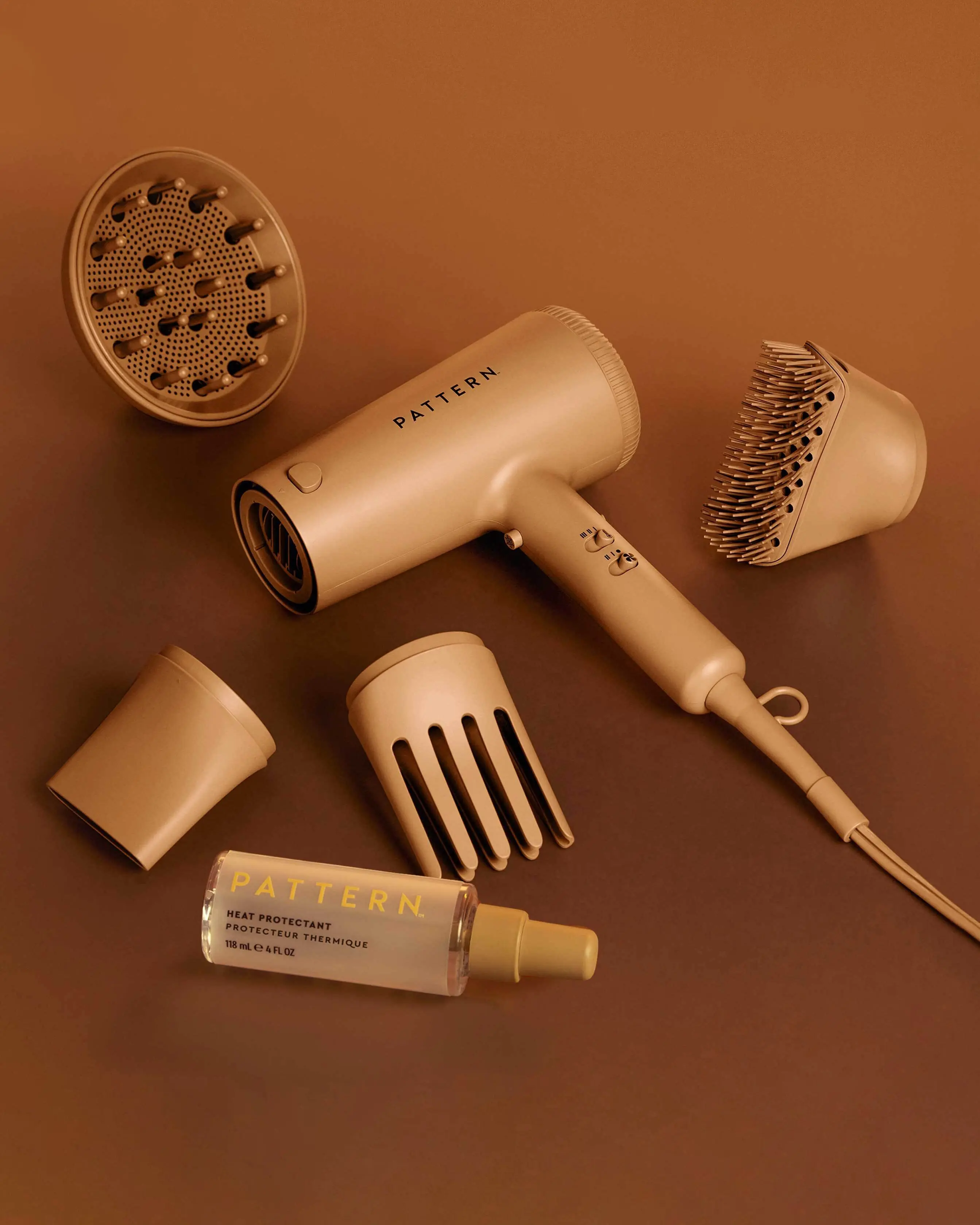 PATTERN Beauty The Heat Bundle | Blow Dryer with Four Attachments & Heat Protectant Spray, Curly Hair Safe