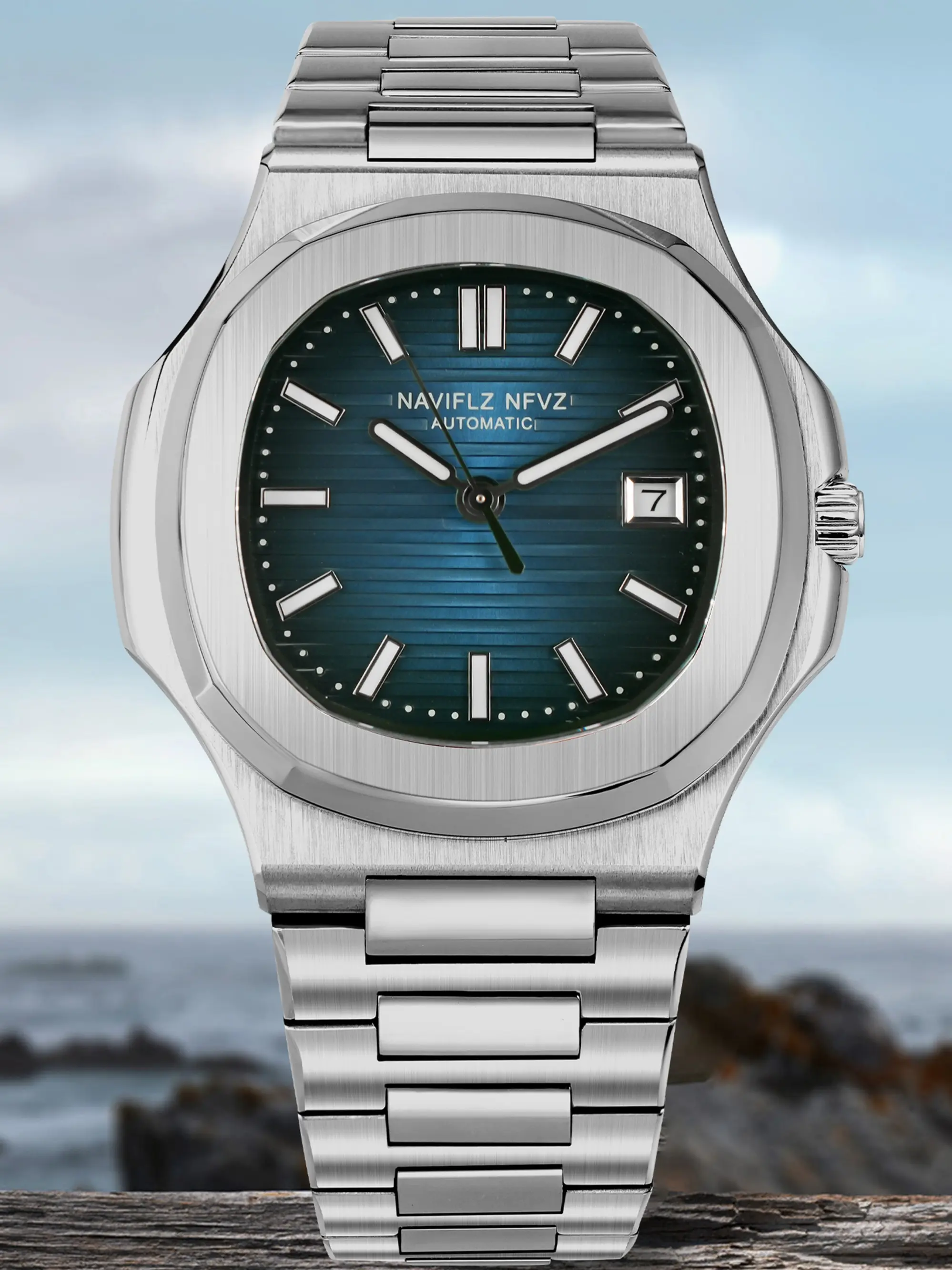 NAVIFLZ NFVZ Casual Business Rose Gold Clock Men Luxury Automatic Mechanical Watches Mens Top Fashion Wristwatches Reloj Hombre Stainless Steel Watch Modern Waterproof Watch
