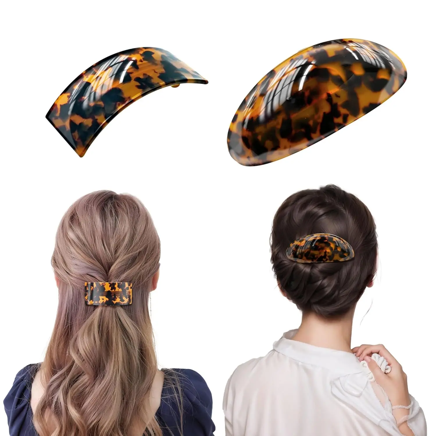 French Tortoise Shell Black Ponytail Hair Clips Set of 2 for Women Girls Parcelona French Tortoise Shell 3 main image 2