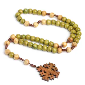 Wooden cross prayer beads Jerusalem jewelry, cross pendant pendant piece