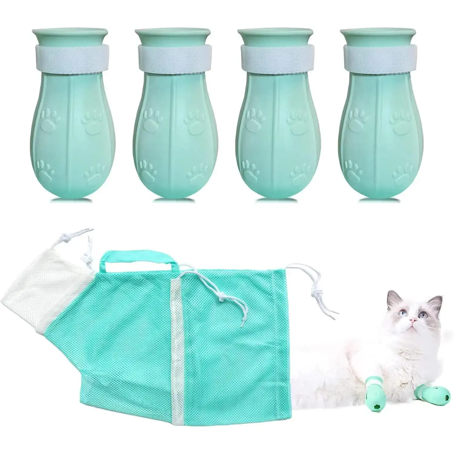 Cat Bathing Booties – Adjustable Multi-Functional Anti-Bite Shower Mesh Bag Features a drawstring design - ideal for travel and bath time.Includes nail clippers, syringe, bathing accessories, and more - a plete grooming kit for your cat.