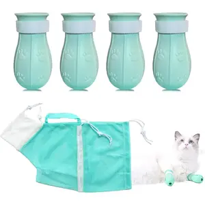 Cat Bathing Booties – Adjustable Multi-Functional Anti-Bite Shower Mesh Bag Features a drawstring design - ideal for travel and bath time.Includes nail clippers, syringe, bathing accessories, and more - a plete grooming kit for your cat.
