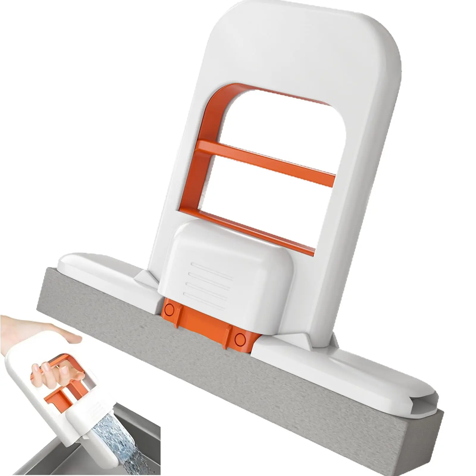 Portable Orange Mini Foldable Sponge Mop – Self-Squeezing Handheld Mop for Kitchen, Glass, Bathroom & Car Interior Cleaning