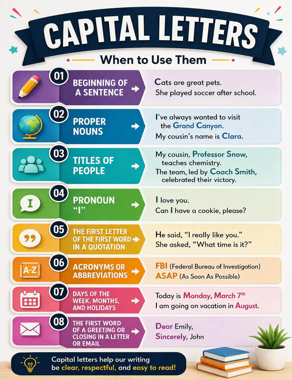 Capital Letters Poster, When to Use Capital Letters Chart, Capitalization Rules Poster, Grammar Classroom Poster, English Grammar Wall Art, Writing Rules Classroom Decor, Teacher English Poster, Elementary School Learning Decor, Homeschool Classroom
