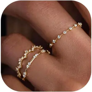 Stackable Gold Rings for Women Non Tarnish Dainty 14K Gold Plated Thin Cubic Zirconia Thumb Ring Set Stack Trendy Statement Promise Wedding Bands Engagement Rings for Women Size 6 7 8 9 10