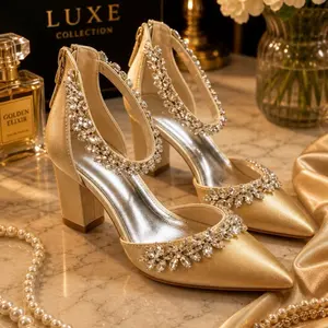 Luxury Gold Crystal Heels for Women – Elegant Pointed Toe Pumps