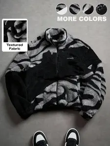 Unisex Y2K Style Leopard Print Jacket, Letter Badge Streetwear, Fall Winter Fleece Warm Coat, High Street Culture, Men's Gift, Couple Fashion