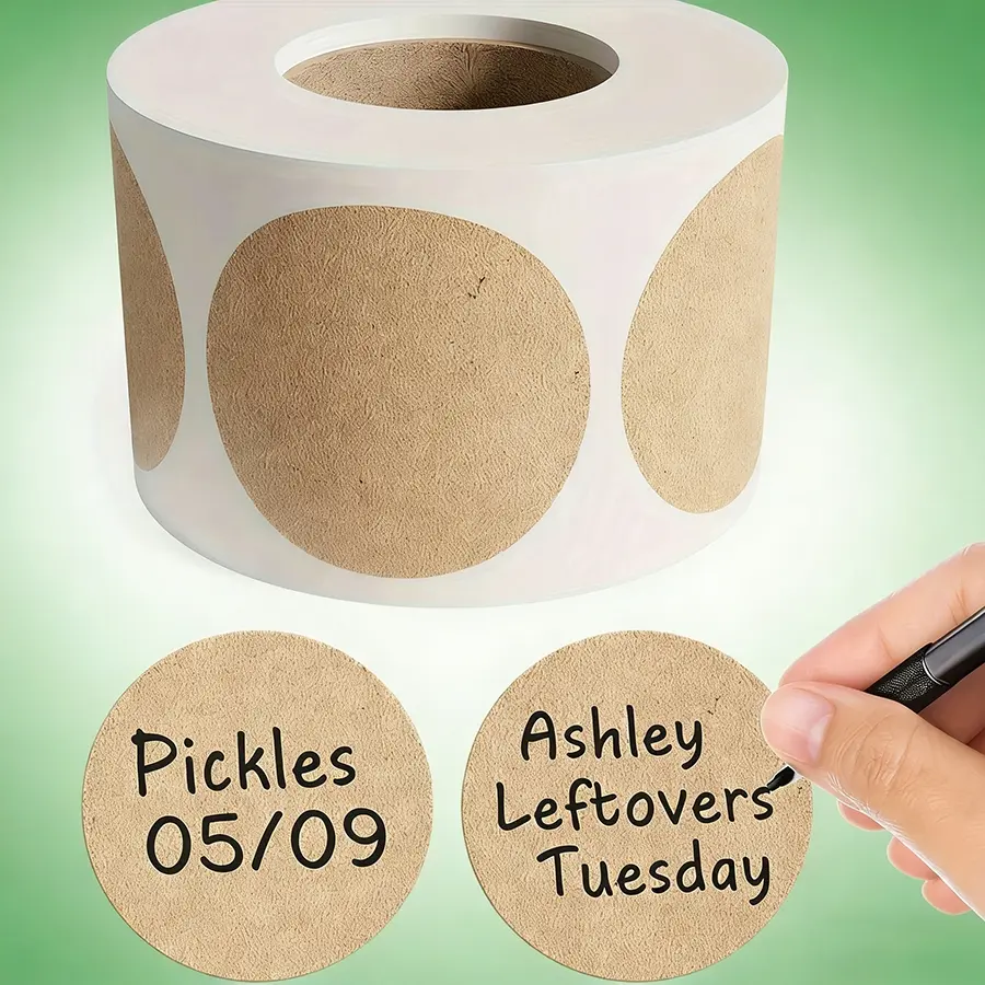1 Roll 500pcs Dissolvable Kraft Self Adhesive Sticky Labels, Food Jar Stickers for Canning Jars and Homemade Jam, Perfect Holiday, Thanksgiving and Christmas Gift