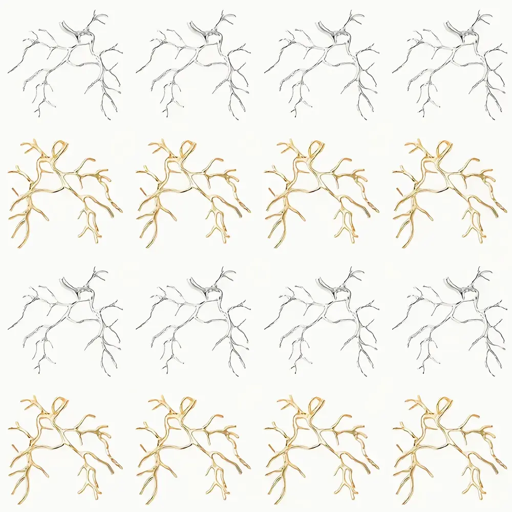 12-piece branch pendant tray, suitable for DIY handmade jewelry making materials. It can be used for necklaces, earrings and jewelry accessories. Made of copper, including 6 golden and 6 silver pendant trays, used for making ear stud pendants, jewelry cra