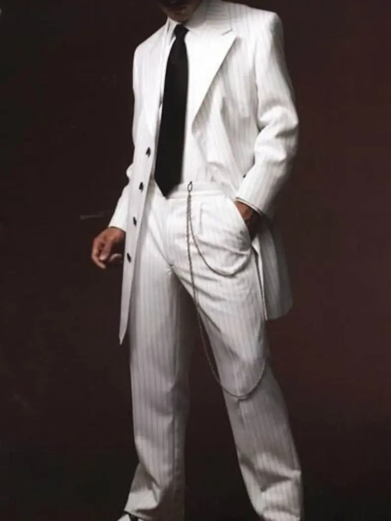 Very Nice Vintage White / Black stripe Zoot coat and trousers 36 Short Coat 27-29 waist Vintage