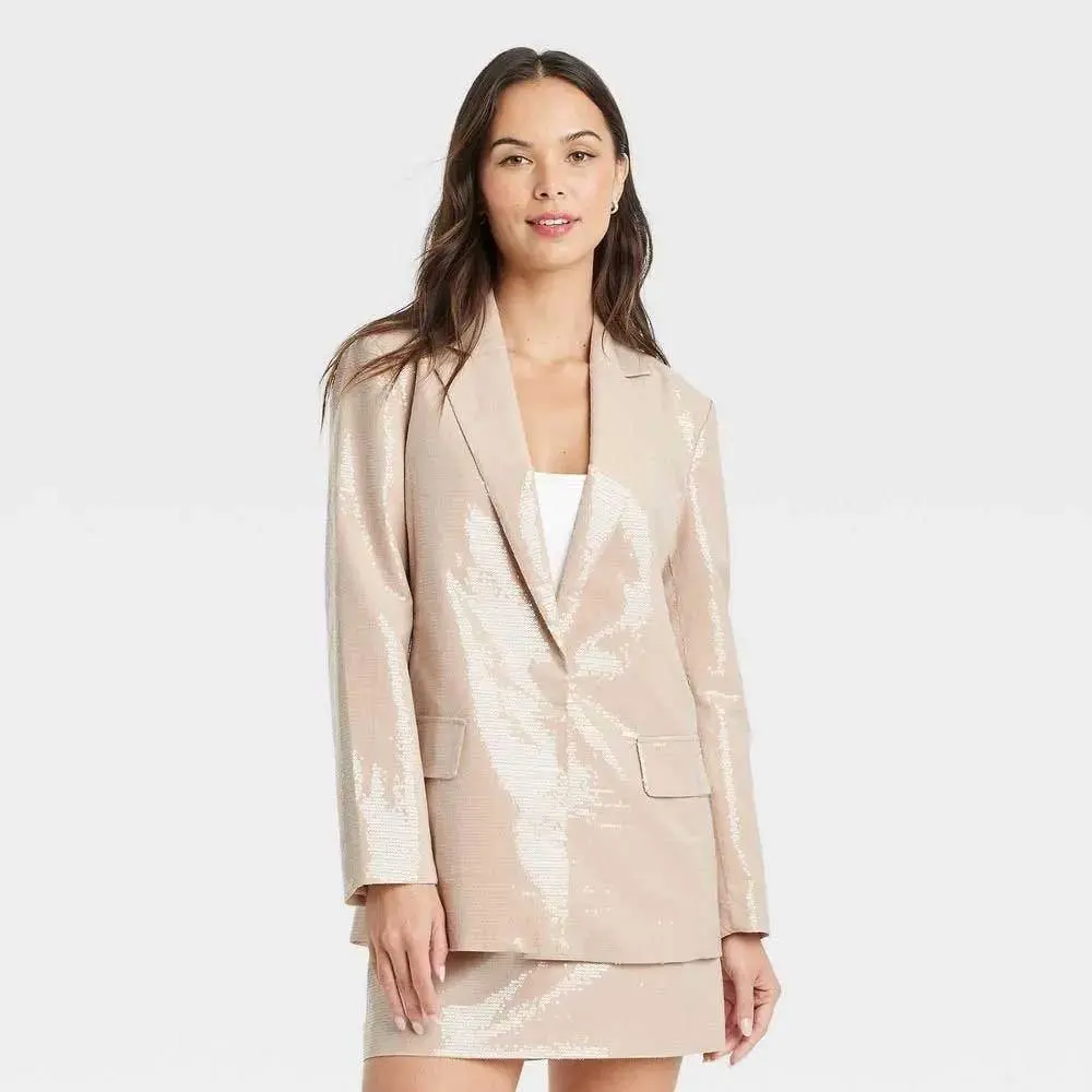 Women's Sequin Blazer - A New Day Tan M