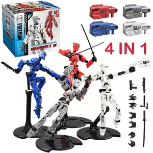 4pcs/box Full Body Multi-Jointed Action Figures, Articulated Figures, DIY Assembly Toy Models, Desk Decorations with Stands & Stickers Included