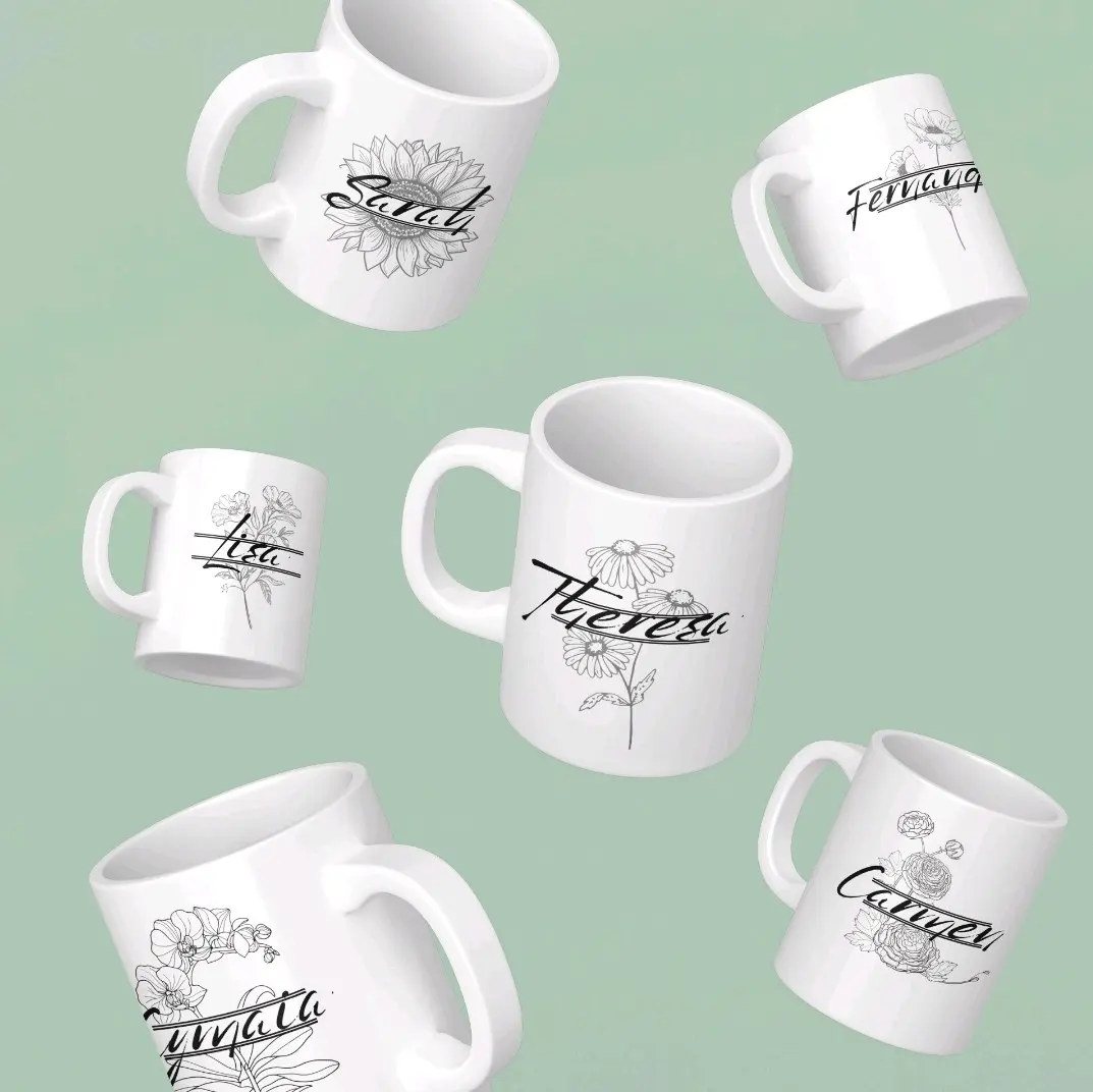 12oz Minimalist Flowers -Persoalized with Name - Coffee Mugs Drinkware Tumbler Reusable Washable Cup