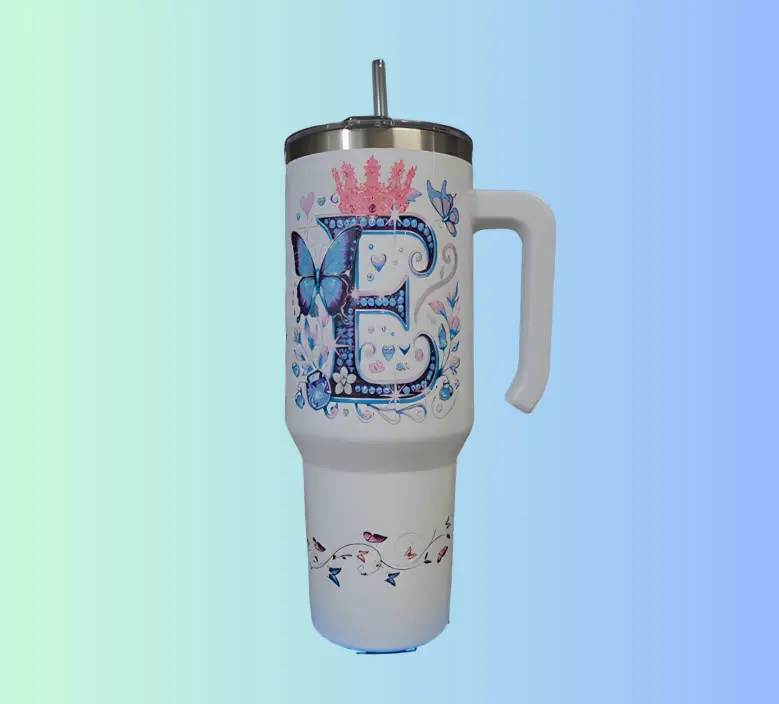 Personalized Tumbler 40 OZ - Magic Design with Initial & Crowns, Ergonomic Handle, Transparent Lid, High-Quality Sublimation, Perfect Gift for Girls, Teens, Moms, Teachers, and Design Lovers