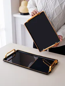 Reusable Acrylic Serving Tray - Black Gold | Ideal for Serving Food, Party Charcuterie, Fruits, Halloween Decorative Lighters, Appetizers & Home Decoration