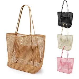 Women's Foldable Mesh Beach Bag, Portable Shoulder Tote for Outdoor Travel and Shopping (Swimming Equipment Bag for Water Sports)